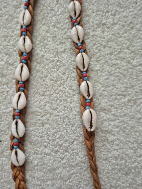 Vintage Anthropologie Cowrie Shell Braided Belt with Turquoise & Coral Beads